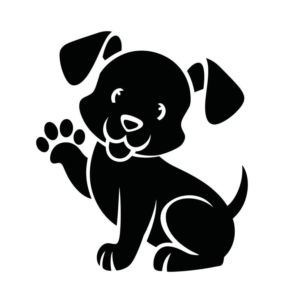 Cute Black and White Silhouette of a Puppy Waving vector