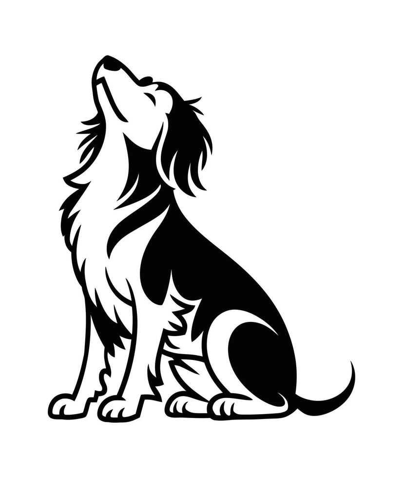 Cute Black and White Dog Silhouette Looking Up vector