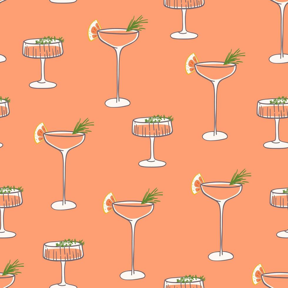 Two festive cocktails seamless pattern. New Year party retro design for textile, wrapping paper, gift paper, background vector