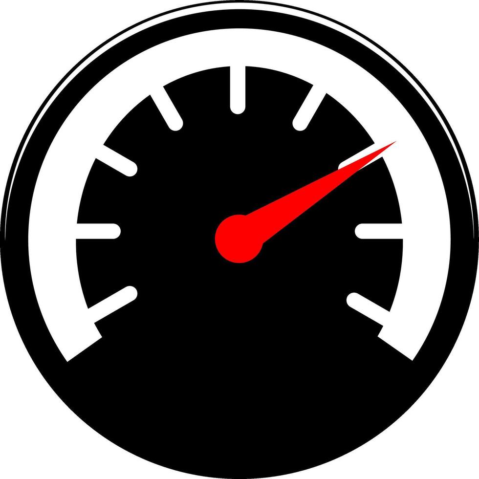 Speedometer icon in black, white and red colors vector