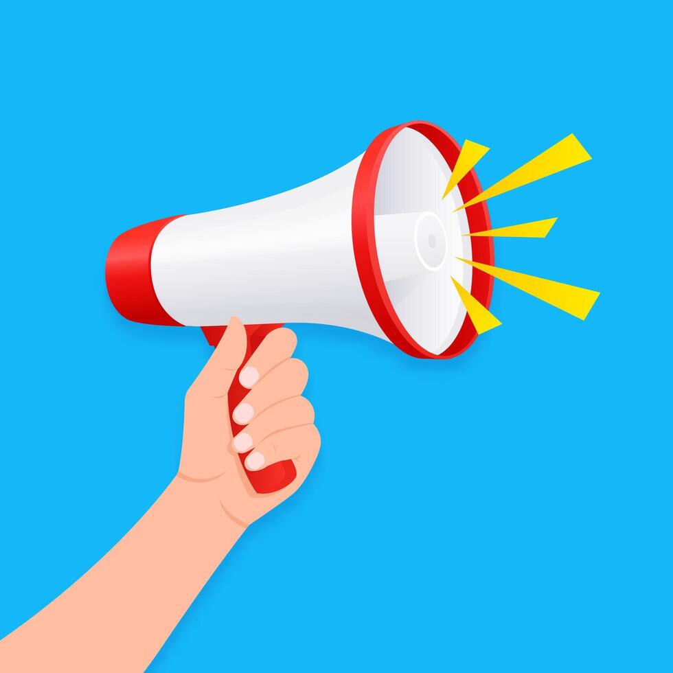 Flat Illustration of a Megaphone for Advertising and Promotion. Hand holding megaphone and loudspeaker vector