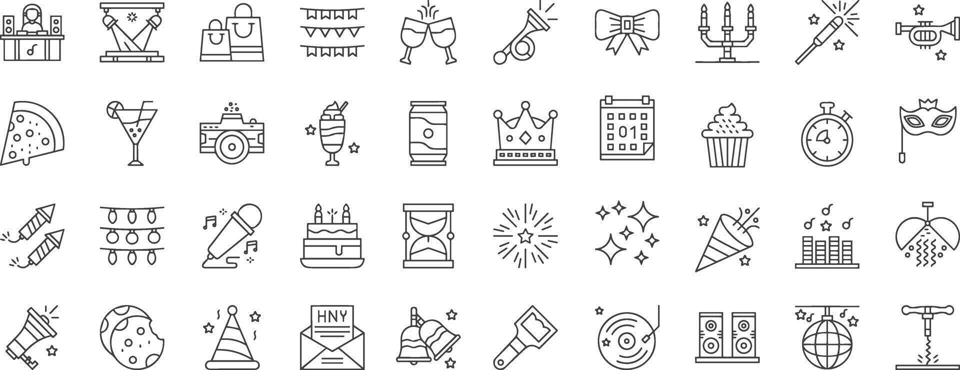 Happy New Year Icons line Set. vector