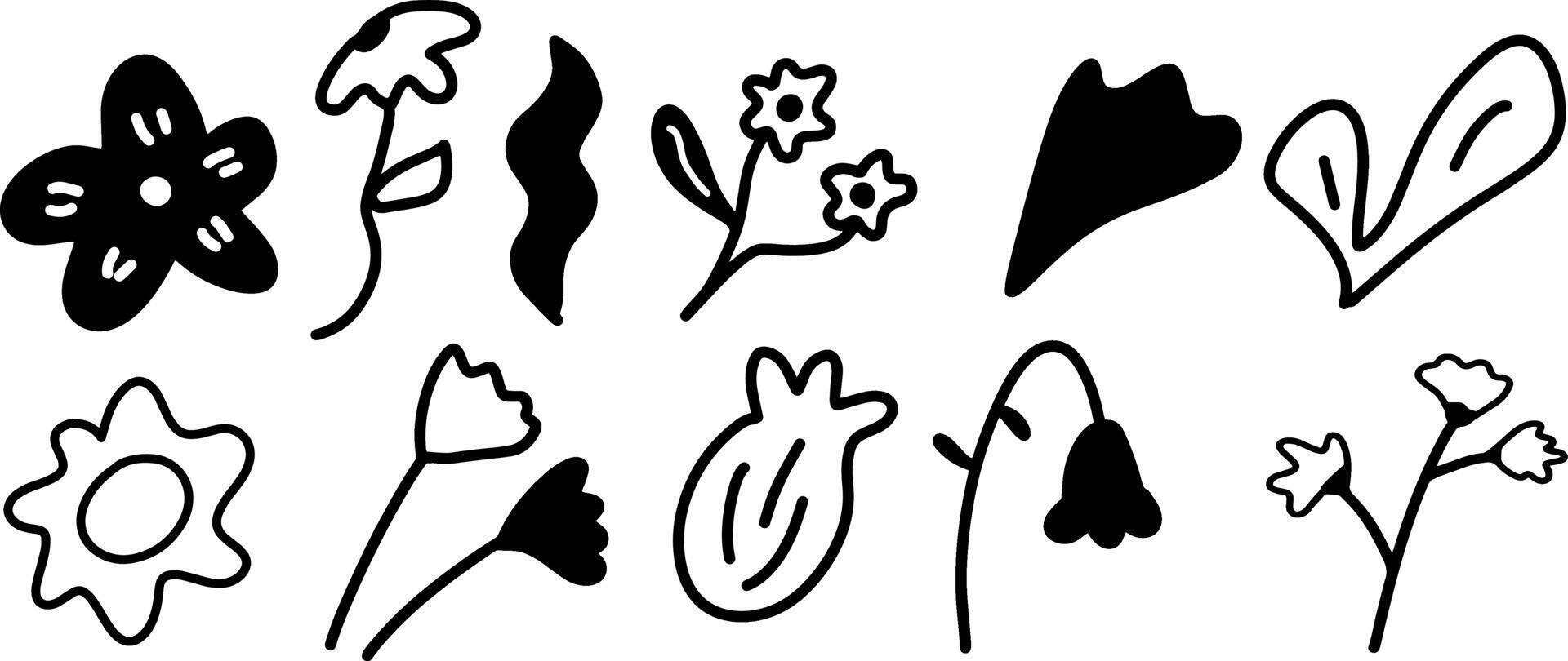 Simple Flower Illustrations in Black and White for Modern Designs vector
