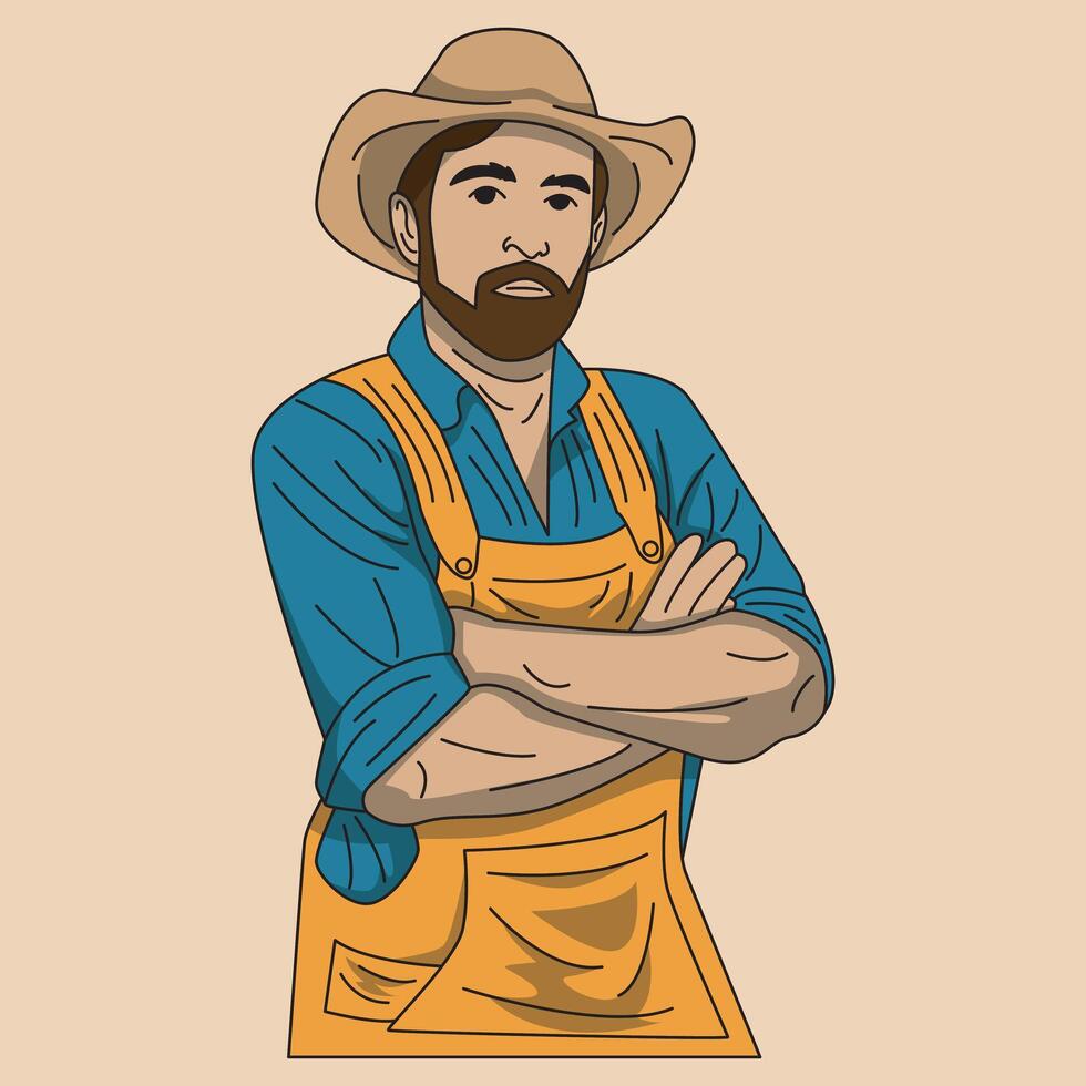 portrait of a male farmer with a beard who looks cool vector