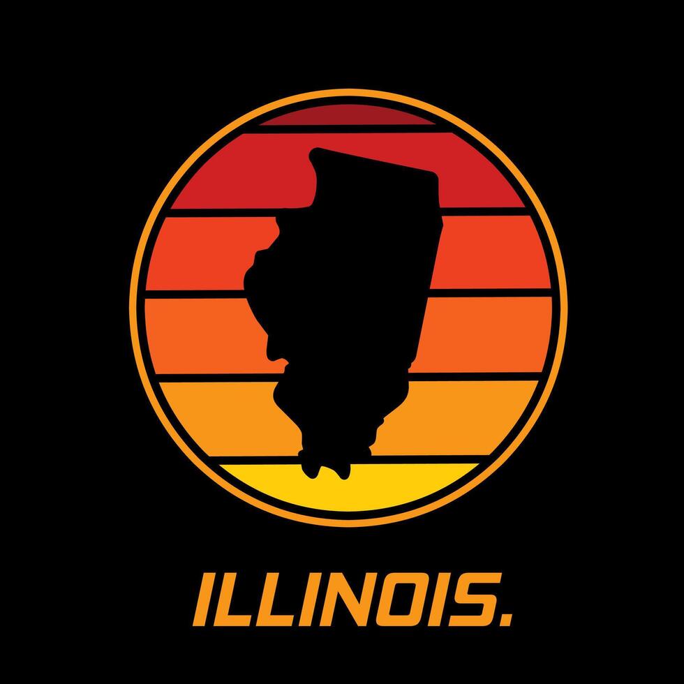 Retro Illinois State Silhouette with Sunset Gradient vector