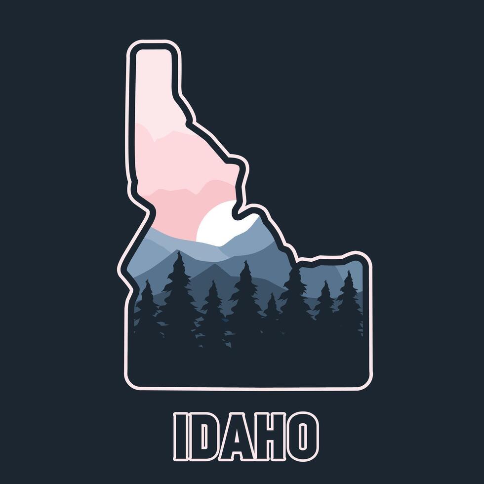 Idaho Landscape Illustration, Mountains and Forest Design vector