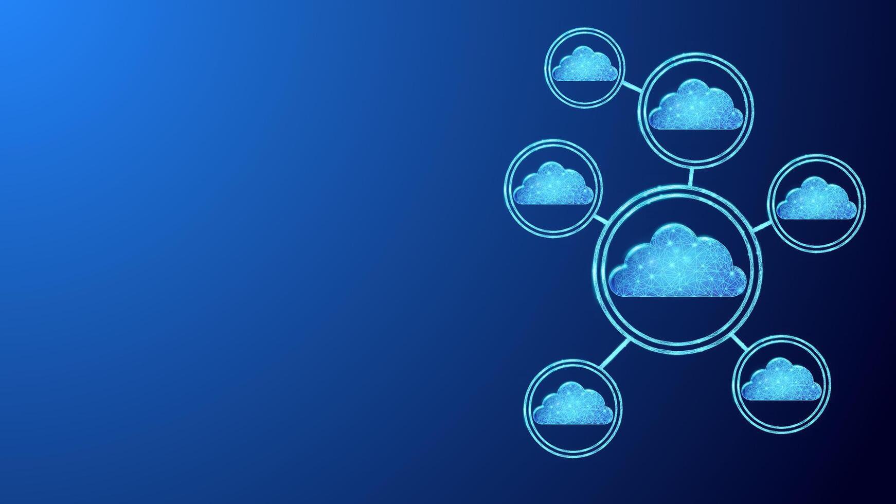 Digital cloud computing concept in low poly style, wireless technology in dark blue background suitable for presentation illustration about data security, internet, server data. vector