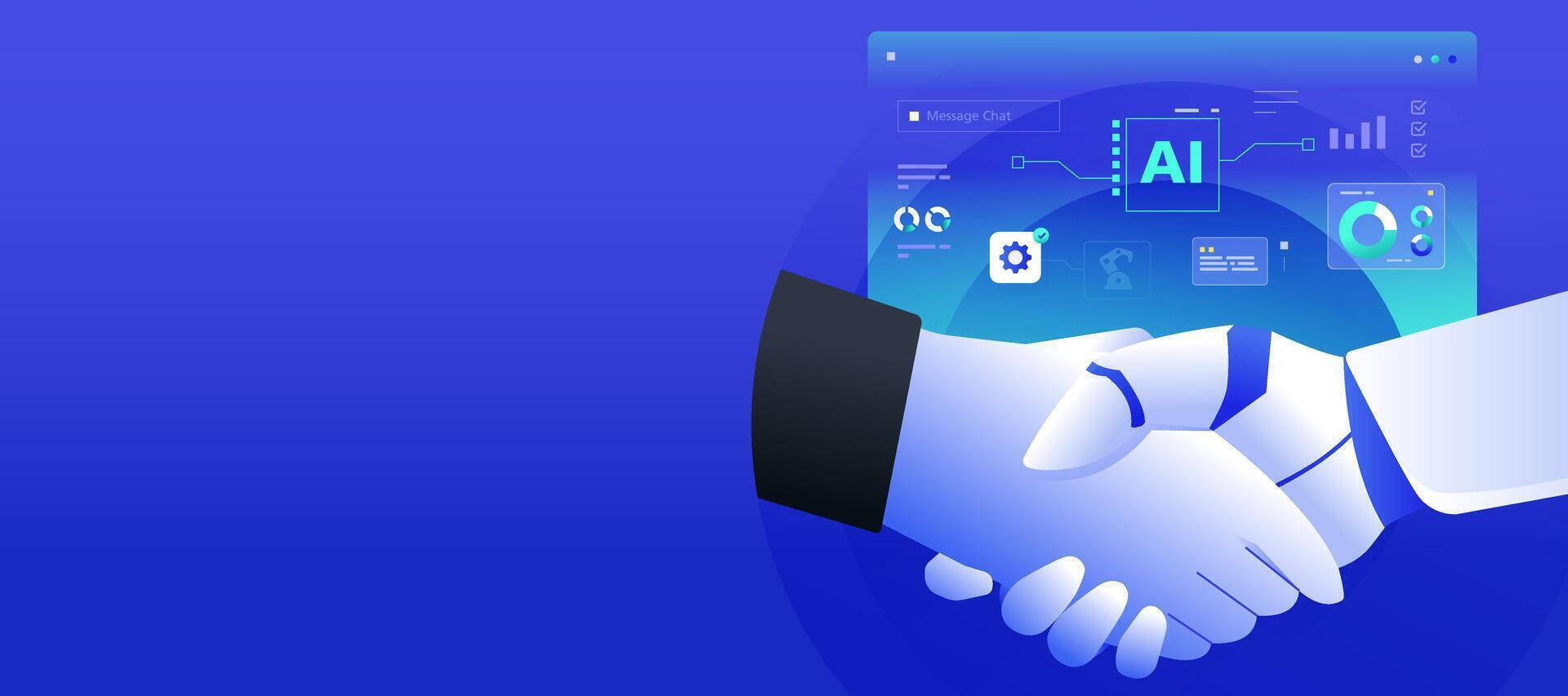 Ai Robot Handshake Collaboration illustration Banner vector