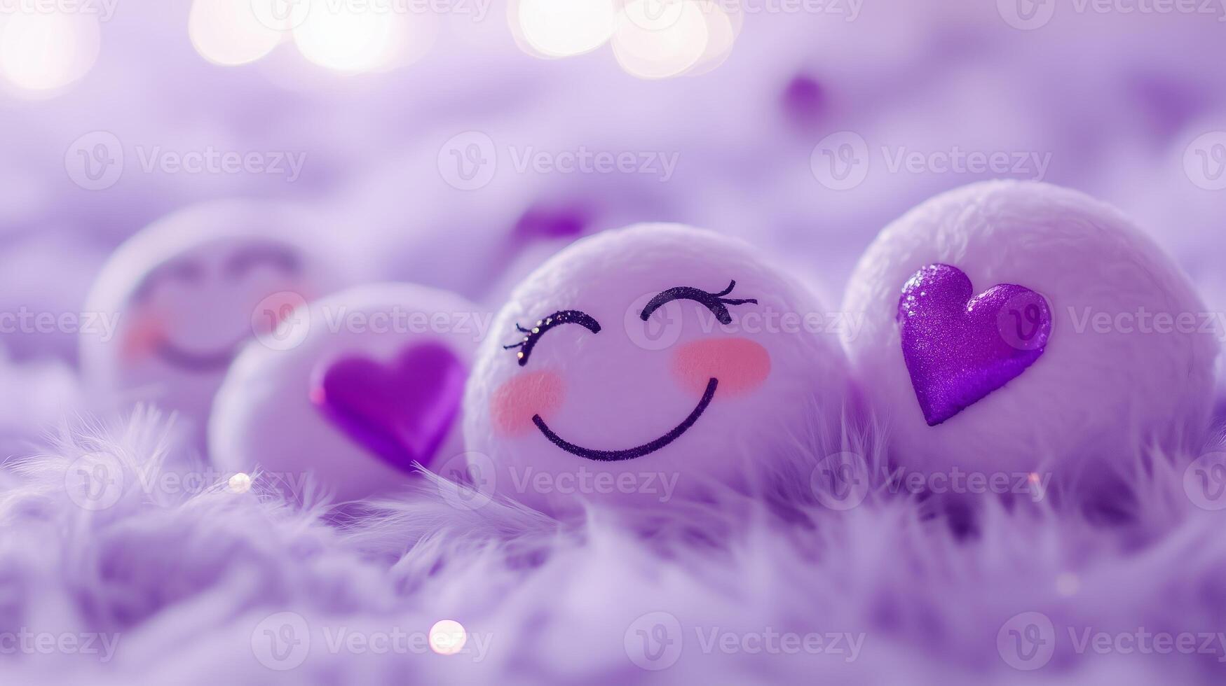 shimmering love emoji on a fluffy lavender background photo