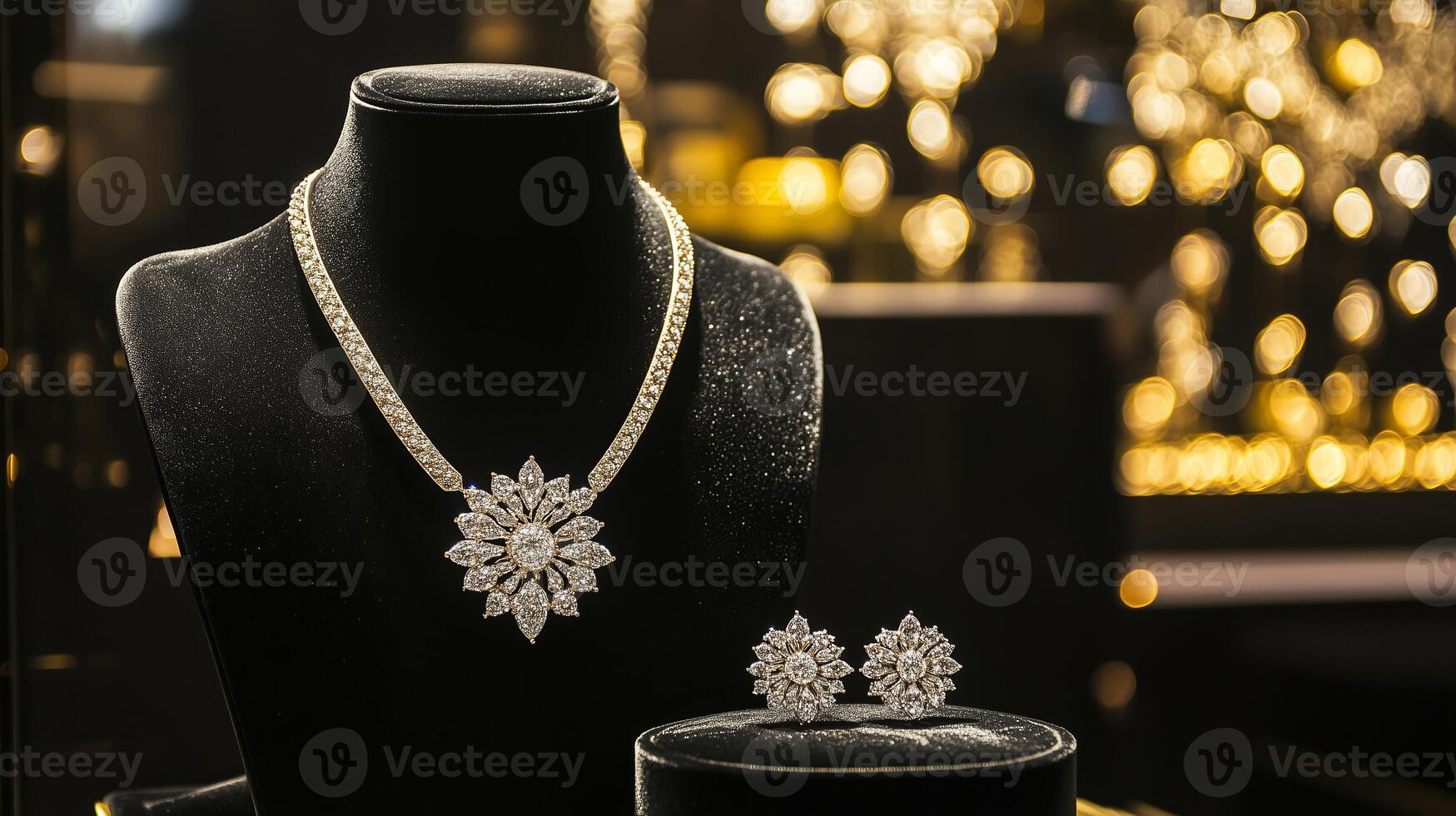 luxury retail store window display featuring a pair of sparkling diamond photo