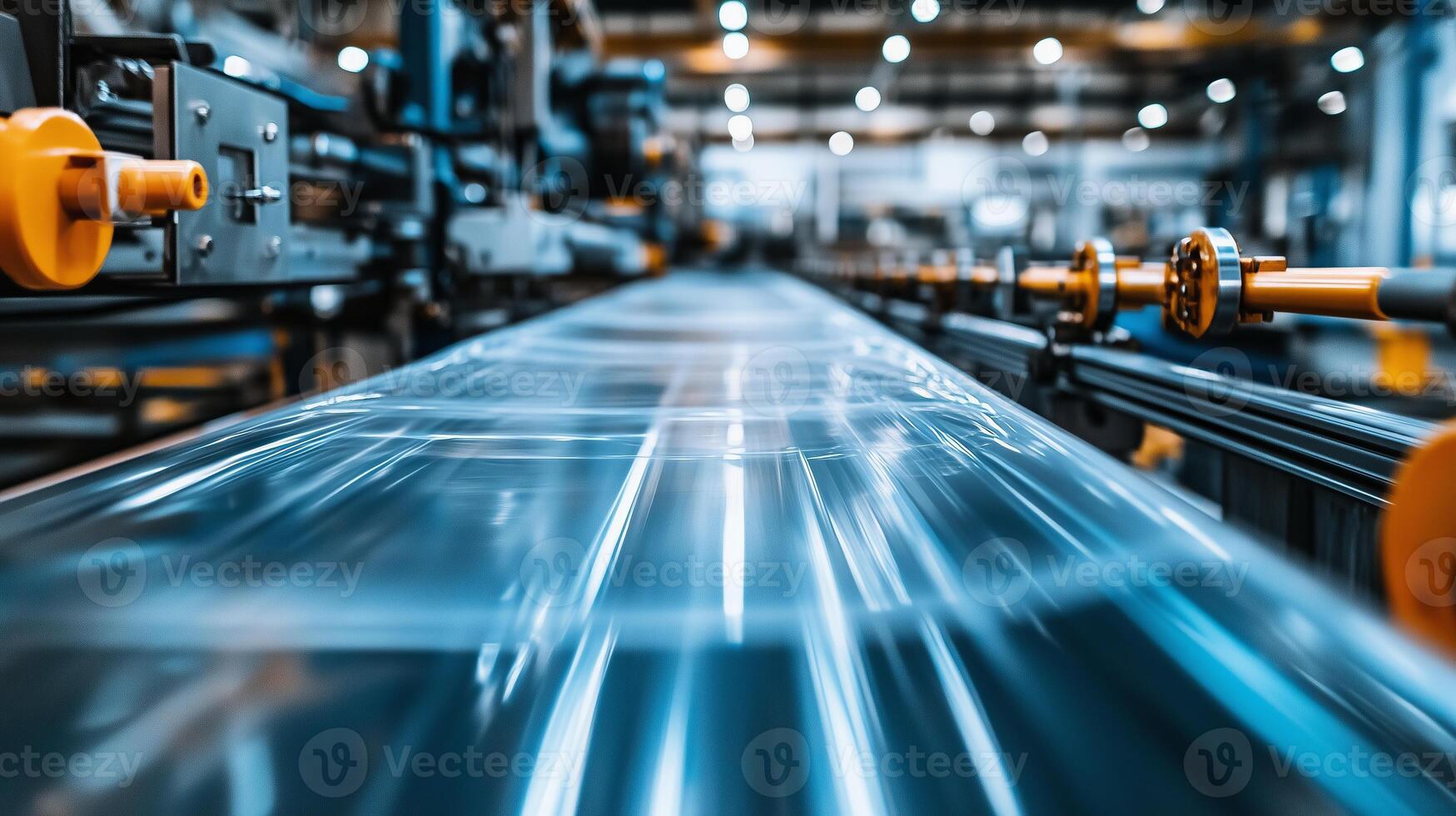 Detailed View of an Automated Plastic Bag Production Machine Operating photo