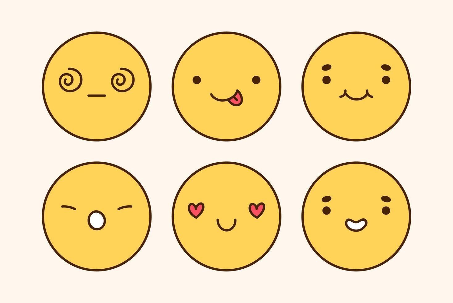 A cute emoji set with different facial expressions. Yellow characters with happy, joyful, disappointed, surprised, playful mood. doodle illustration. Perfect for social media, stickers. vector