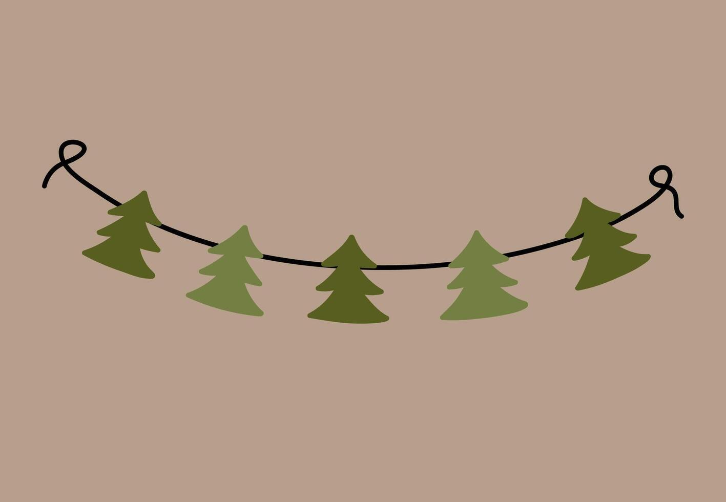 Decorative garland featuring stylized evergreen tree shapes in alternating shades of green. Suitable for season and holiday decorations. hand-drawn illustration vector