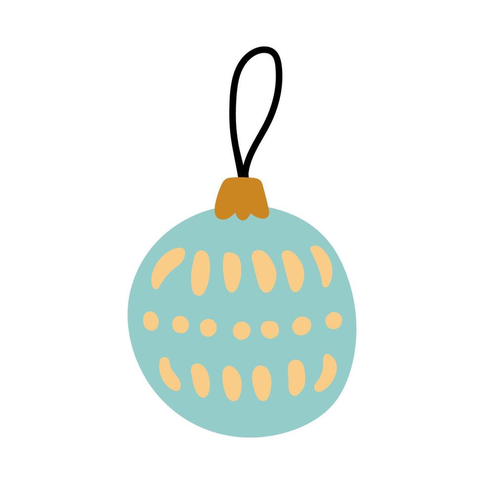 Cute blue Christmas bauble isolated on a white background. hand-drawn illustration in flat style. Perfect for holiday and season designs, cards, decorations. vector