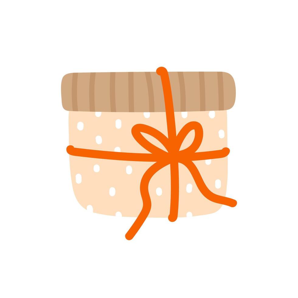 Cute wrapped gift with a red bow isolated on white background. hand-drawn illustration in flat style. Perfect for holiday and birthday designs, cards, decorations, logo. vector