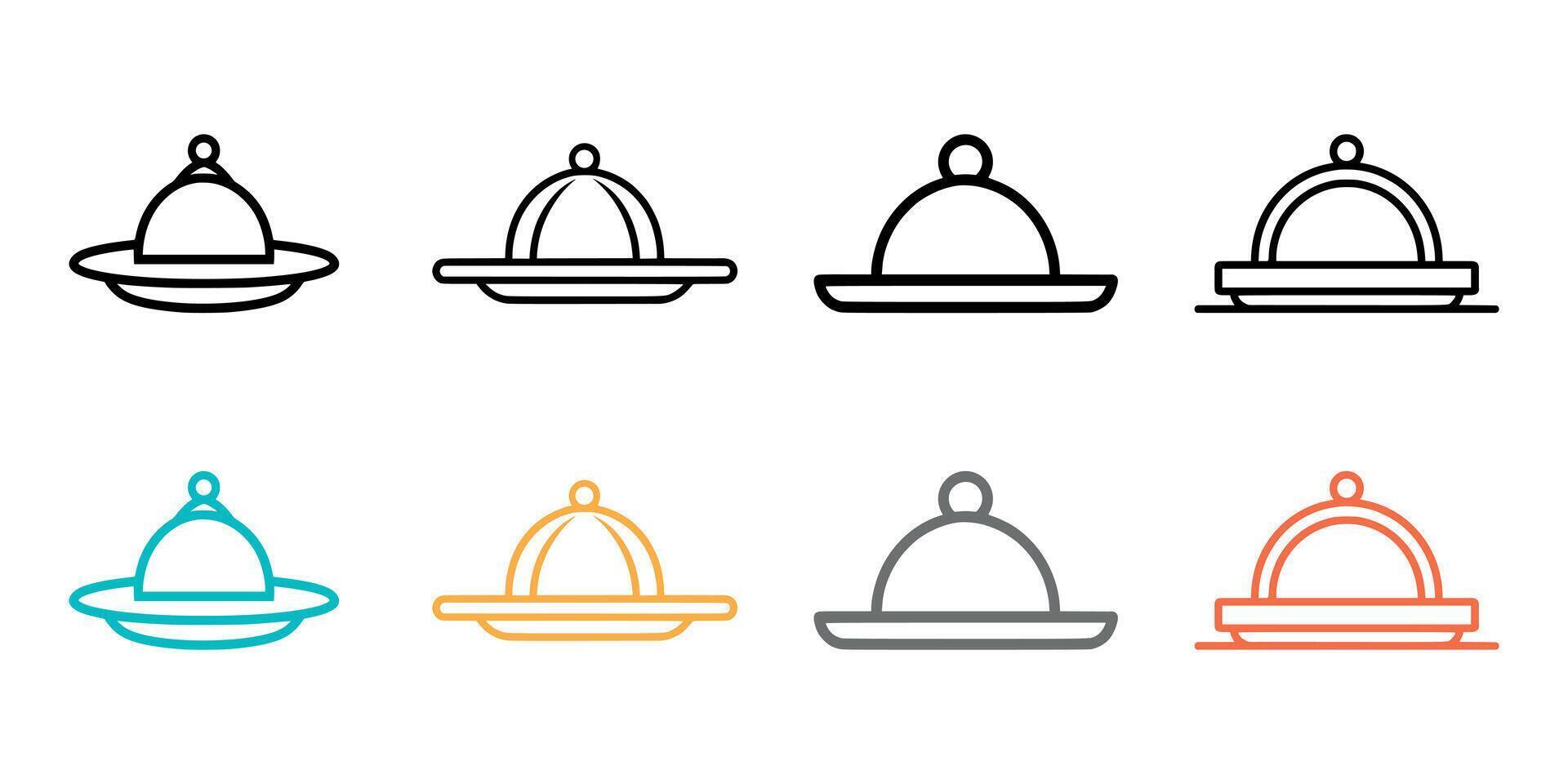 Set of Restaurant Steel Serving Tray icons. illustration in flat style vector