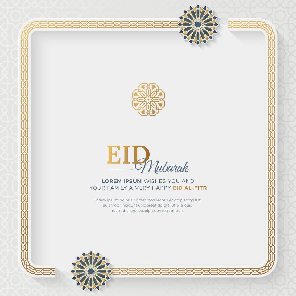 Eid Mubarak colorful Islamic greeting card with Arabic style pattern and border frame vector