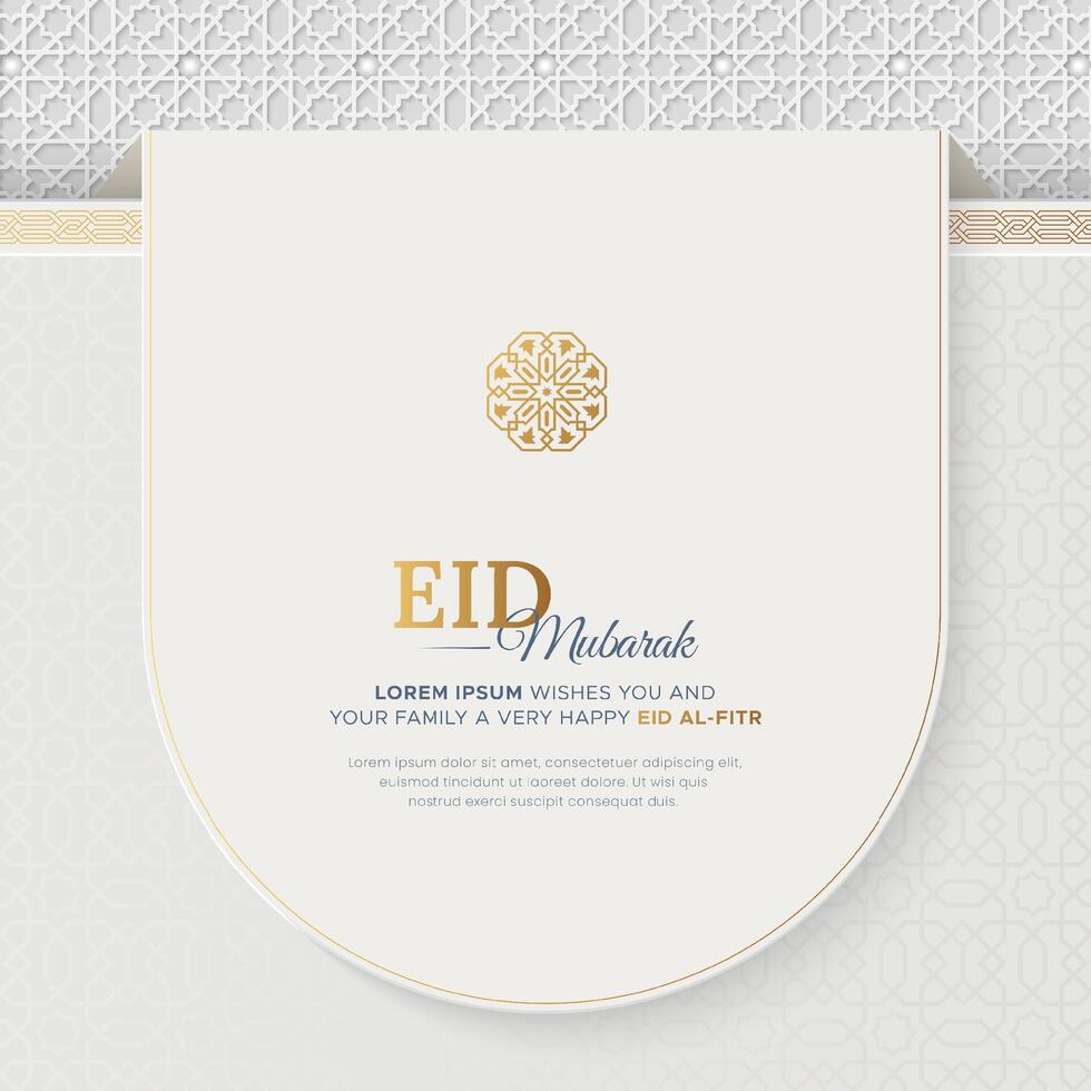 Eid Mubarak colorful Islamic greeting card with Arabic style pattern and border frame vector