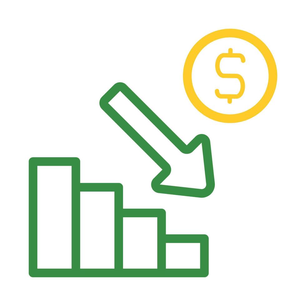 Financial Loss Chart with Dollar Sign. Concept of recession, inflation, and bankruptcy. vector