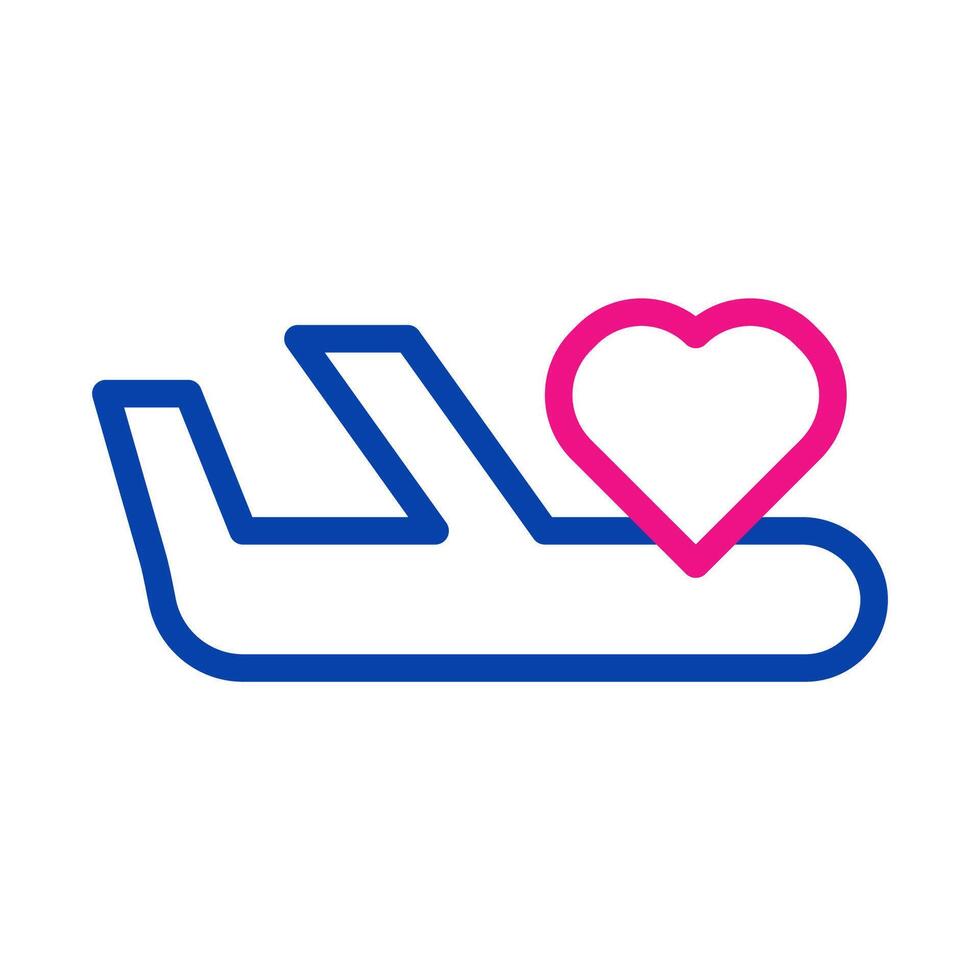 Airplane with heart icon. Concept of love travel, honeymoon, and romantic trip. vector