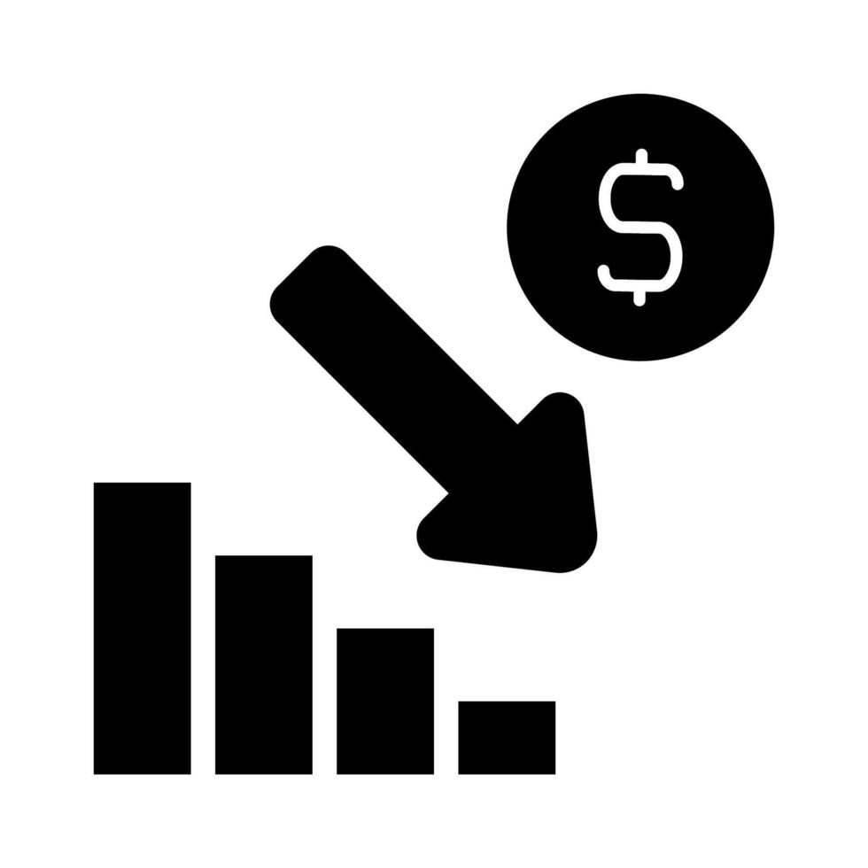 Chart with decreasing arrow and dollar sign. Concept of financial loss, economic recession, and bankruptcy. vector