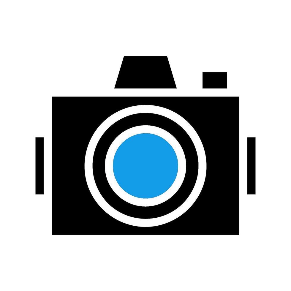Camera icon with blue lens. Concept of photography, creativity, and technology. vector