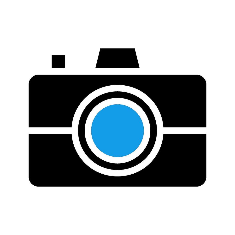 Camera icon with blue lens. Concept of photography, image, and technology. vector