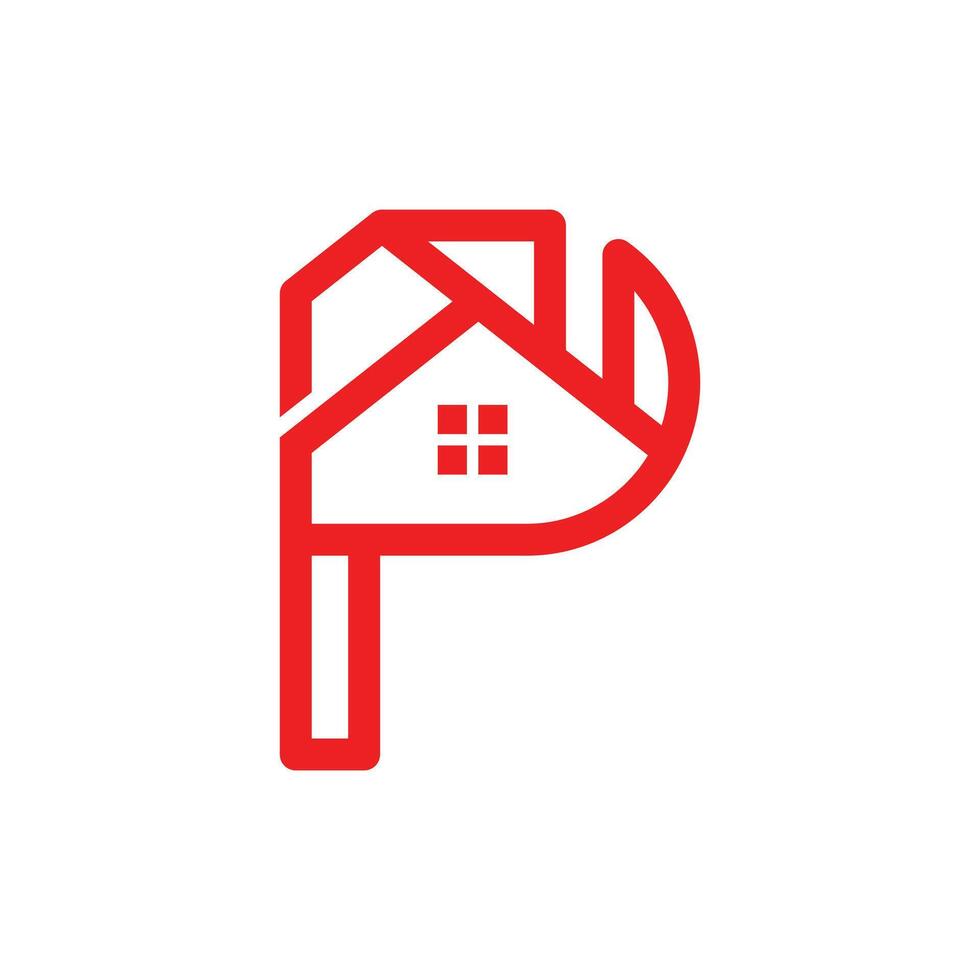Letter P home line simple logo design template vector