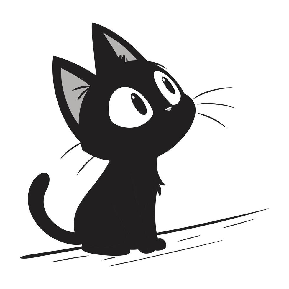 a black cat with a white face and eyes vector
