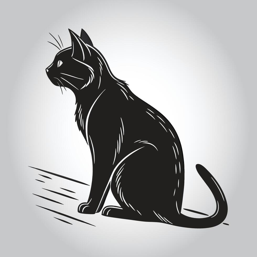 a black cat with a black tail and the word quot a quot on it vector
