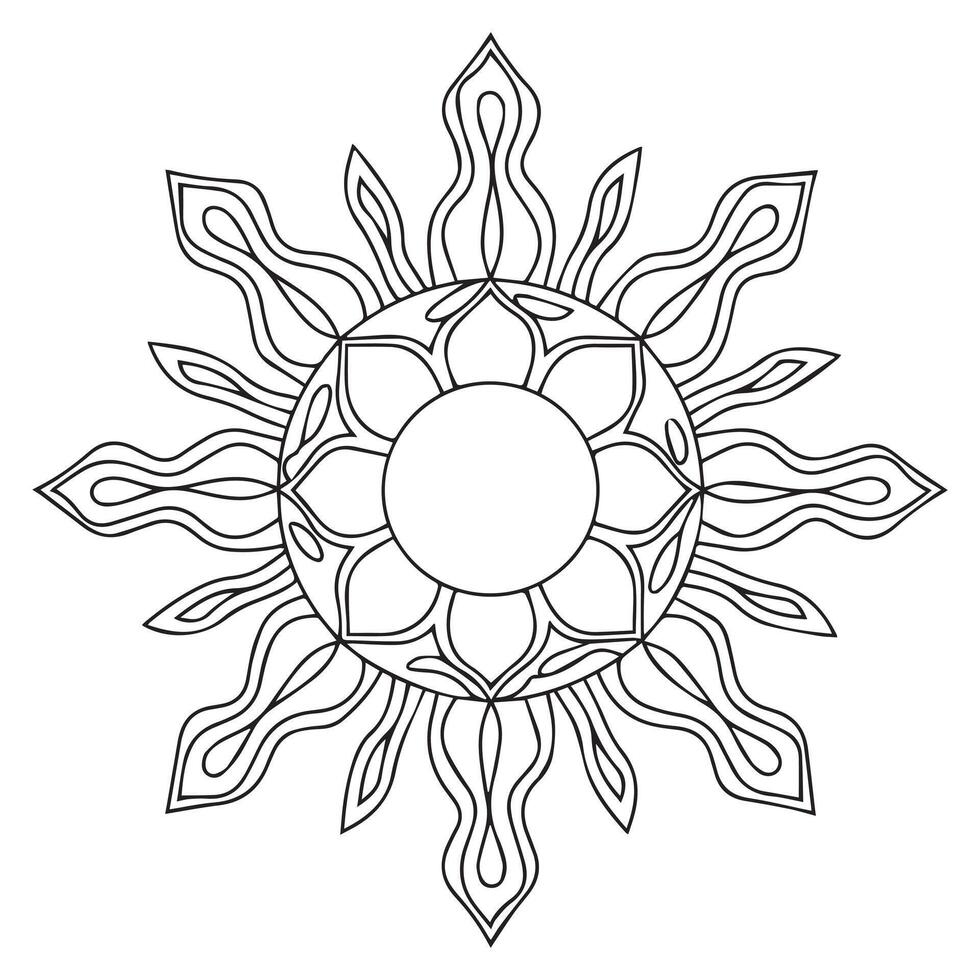 Line art sun in antique stule hand drawn illustration boho chic tattoo, poster or fabric print design vector