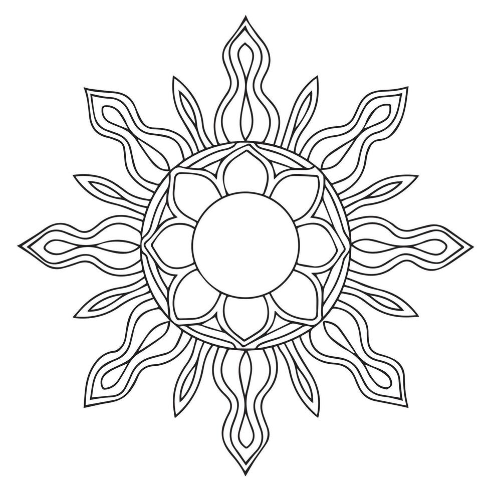 Line art sun in antique stule hand drawn illustration boho chic tattoo, poster or fabric print design vector