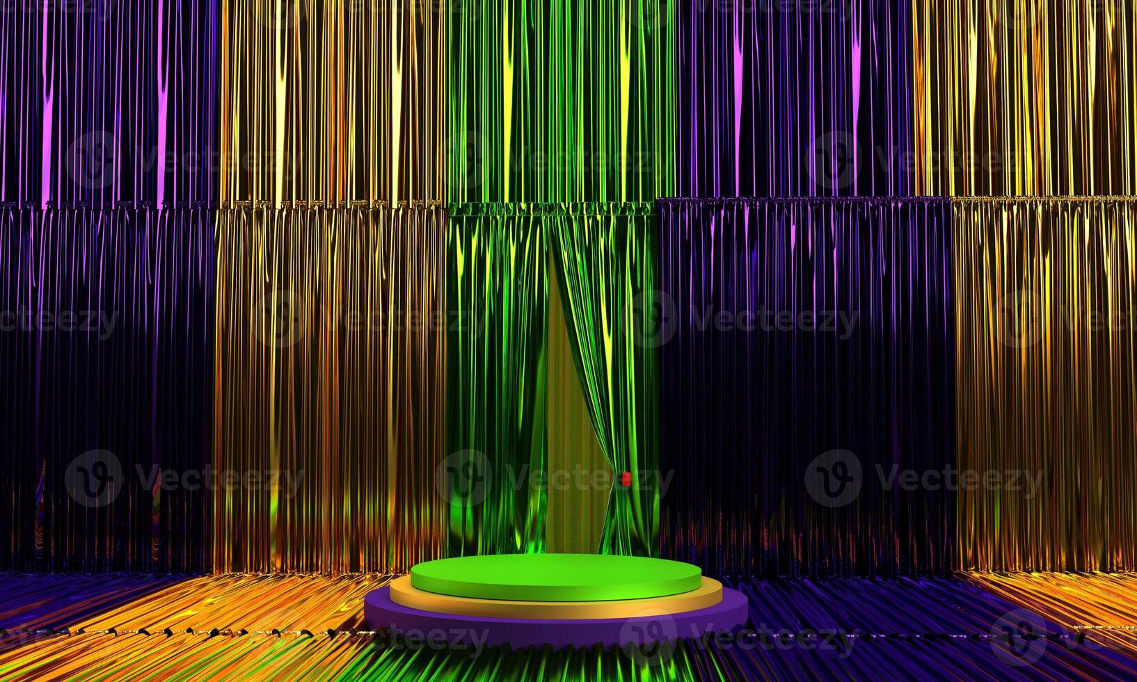 mardi gras fashion stage costume theatrical stage venice curtain yellow orange green violet purple color 4 march 2025 year celebration festival party event podium stage showcase present photo
