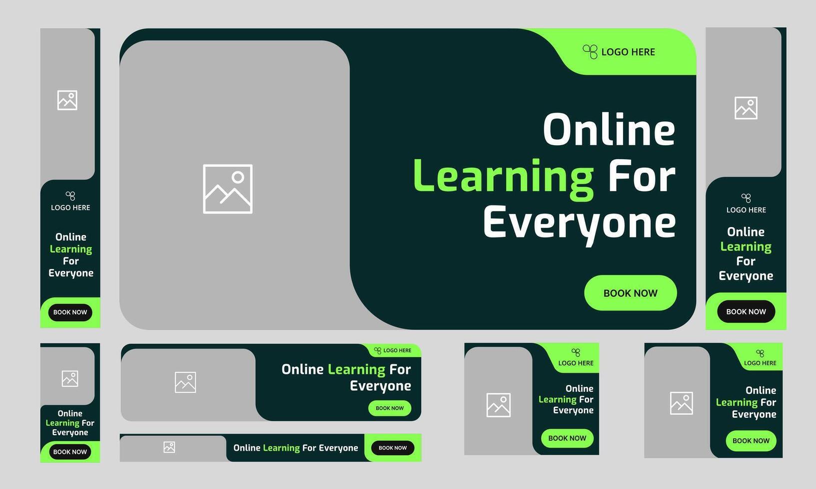 Trendy online learning web bundle banner design for social media post, daily education web set banner design, web banner design, customizable eps 10 file format vector
