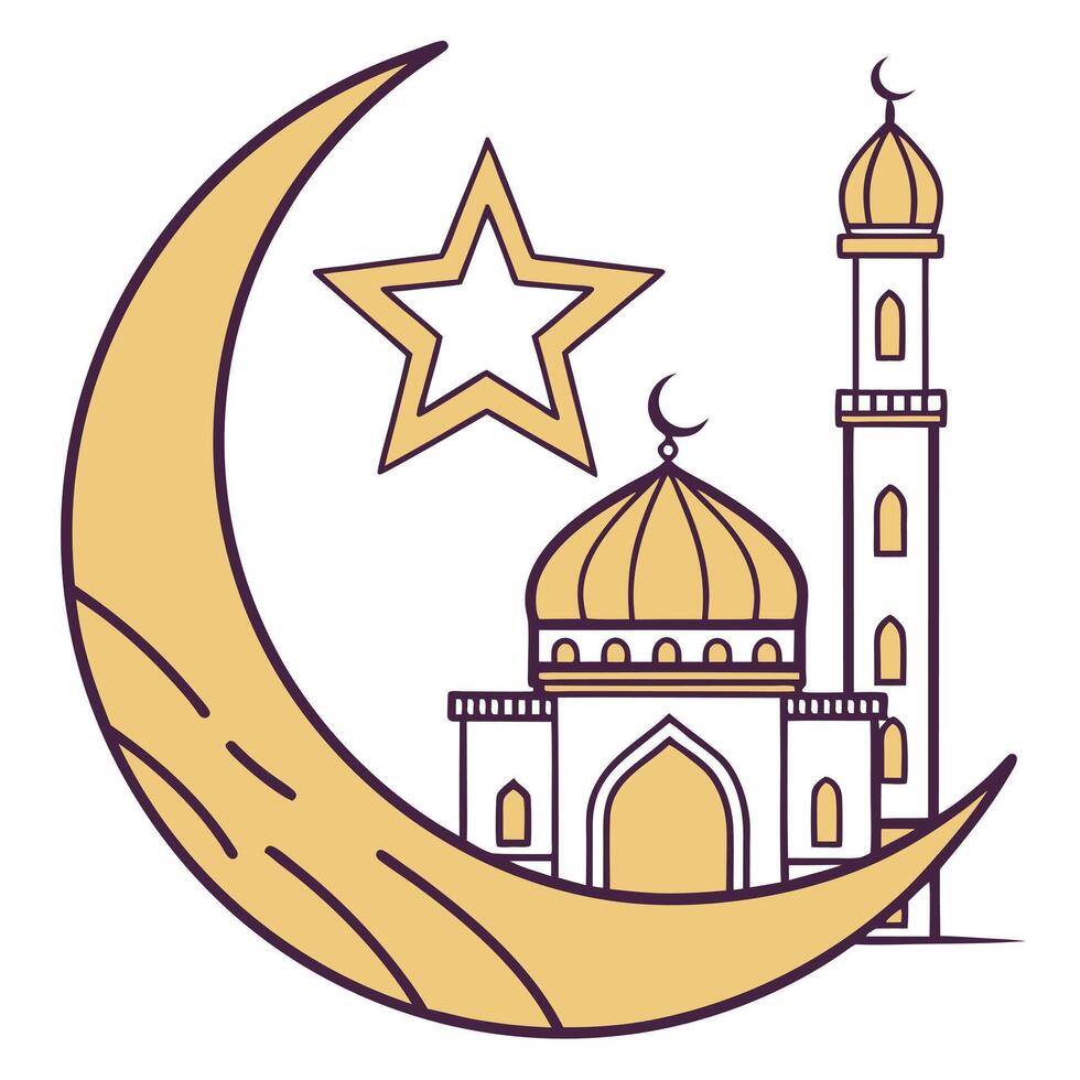 a drawing of a mosque on the top. vector
