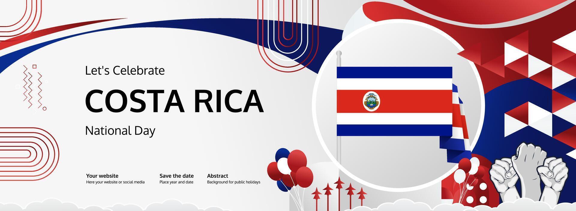 Celebrate Costa Rica national day. Banner billboard with bold and iconic flag colors. Happy Costa Rica Independence Day. Raise your hand to show your support or protest vector