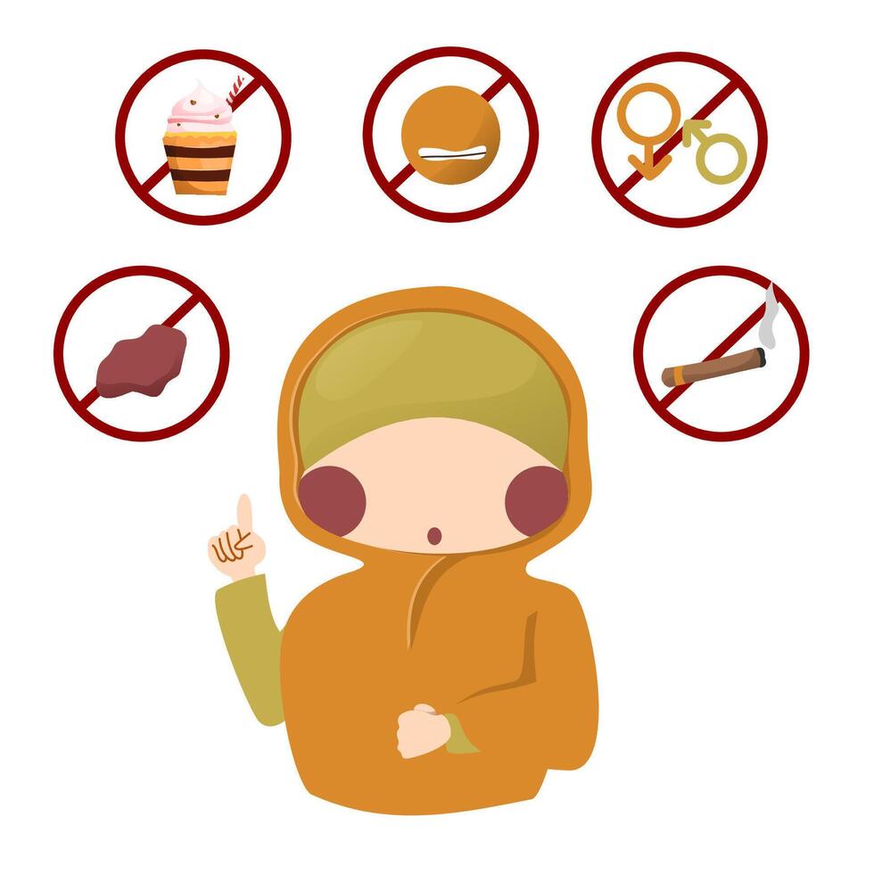 prohibitions when fasting in the month of Ramadan karem vector