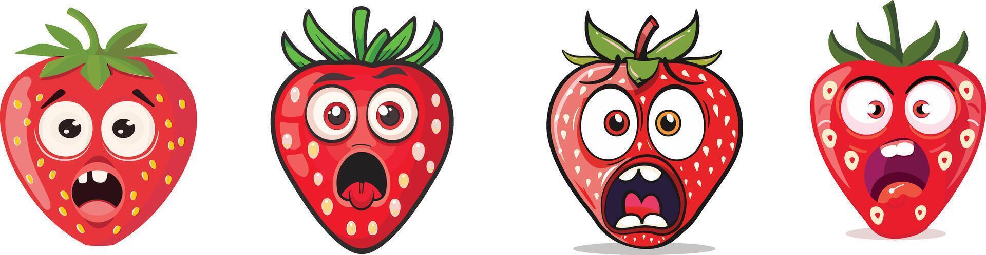 Cartoon strawberry faces with different expressions vector