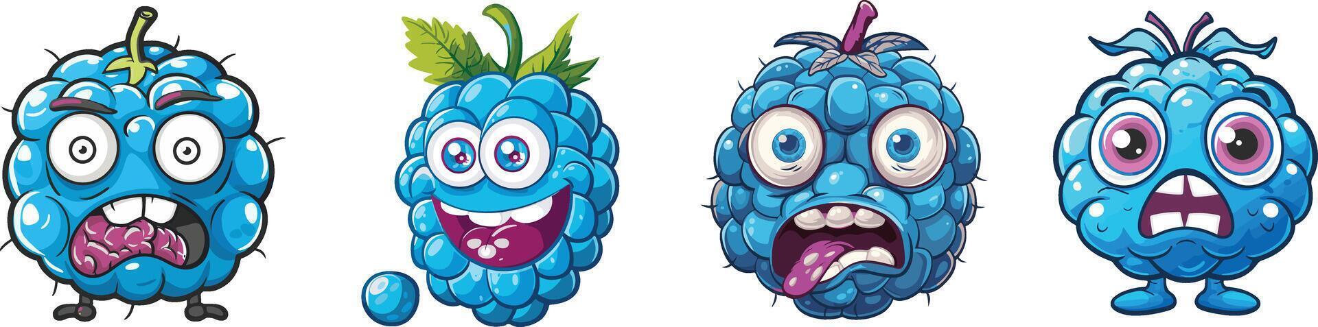A set of blueberry cartoon characters with different expressions vector