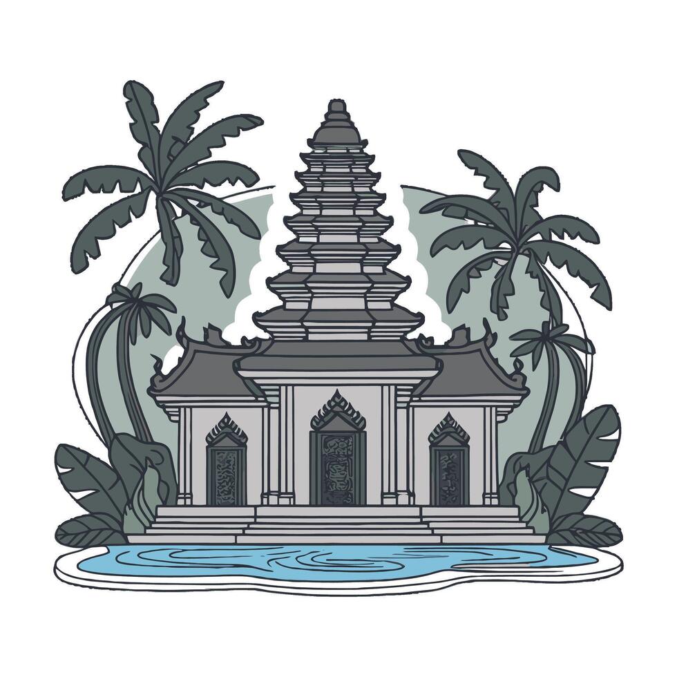 a temple with palm trees vector