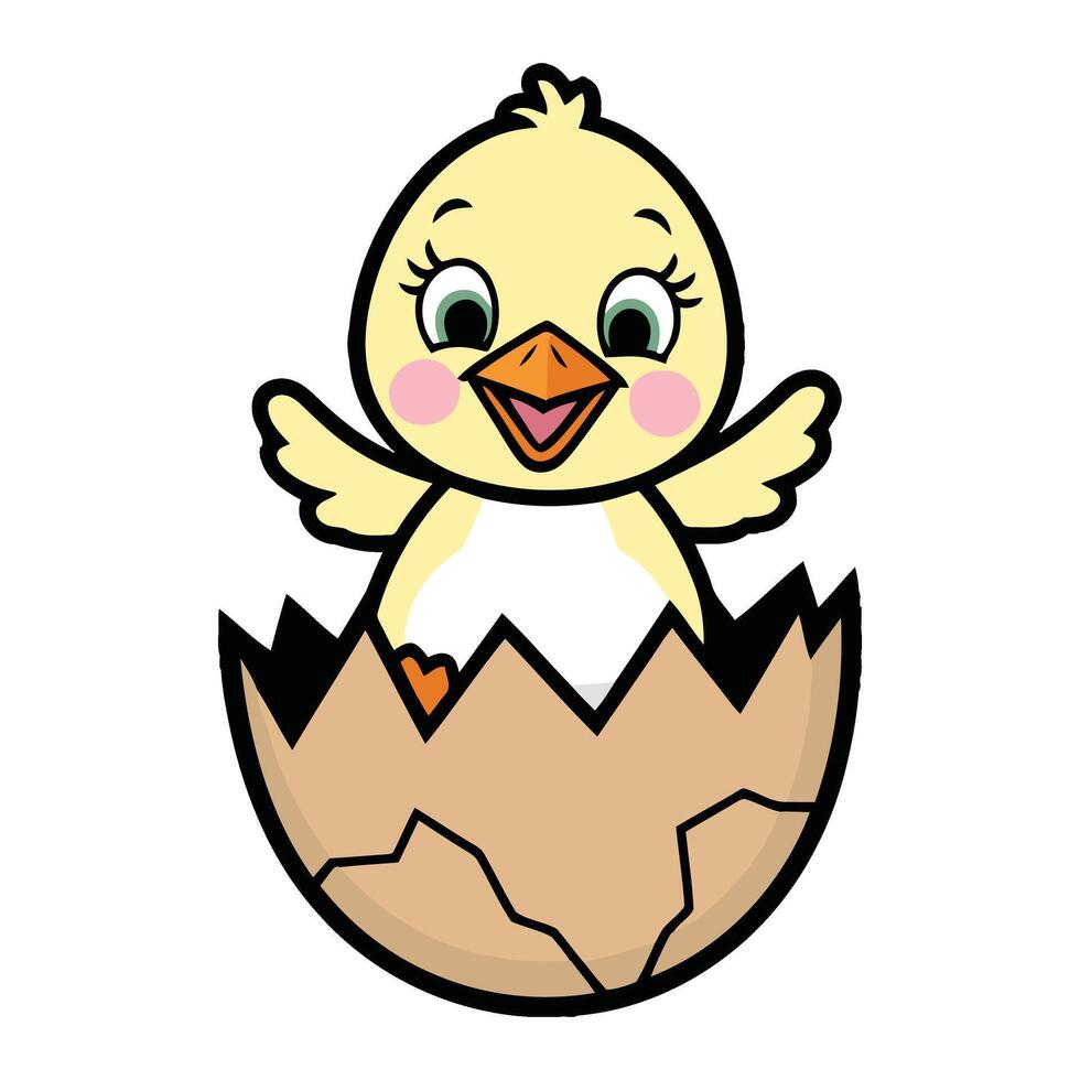 Cute baby chick in the eggs vector
