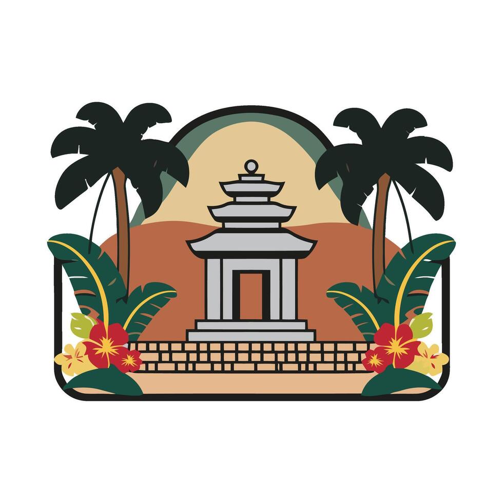 A temple with palm trees and flowers vector