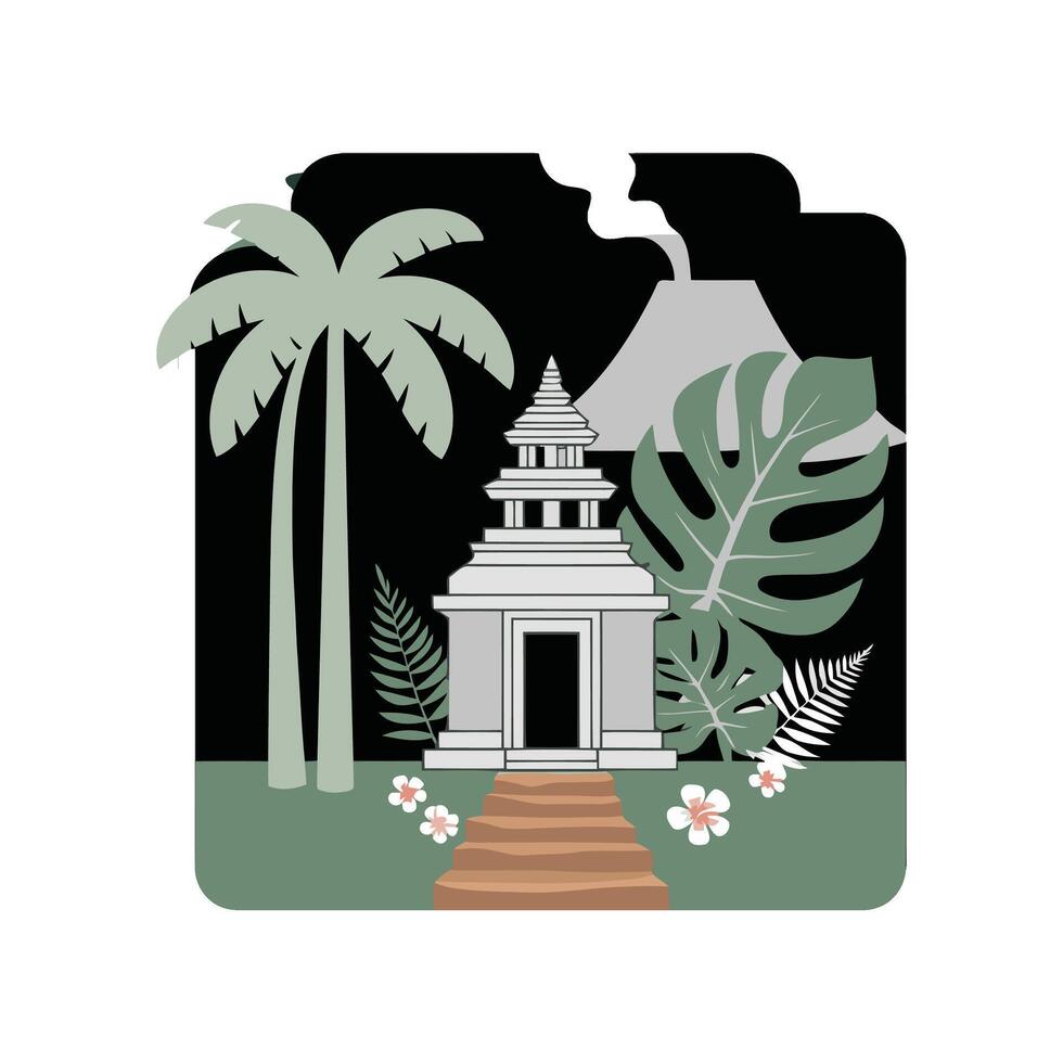 a temple and palm trees vector