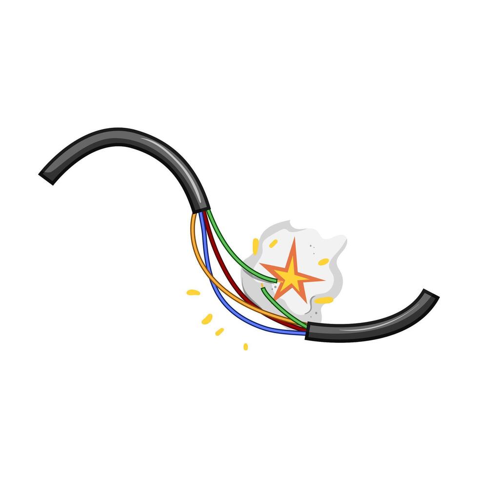 frayed broken cable cartoon illustration vector
