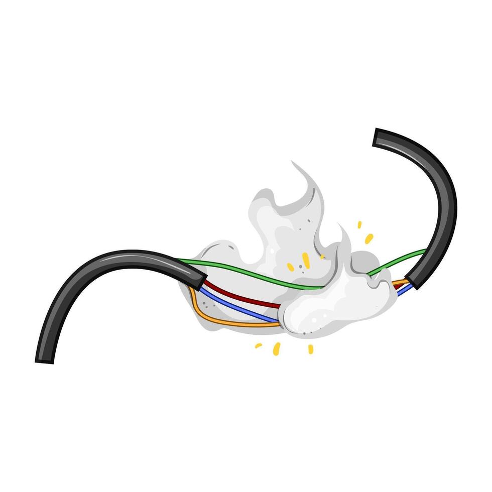 insulation broken cable cartoon illustration vector