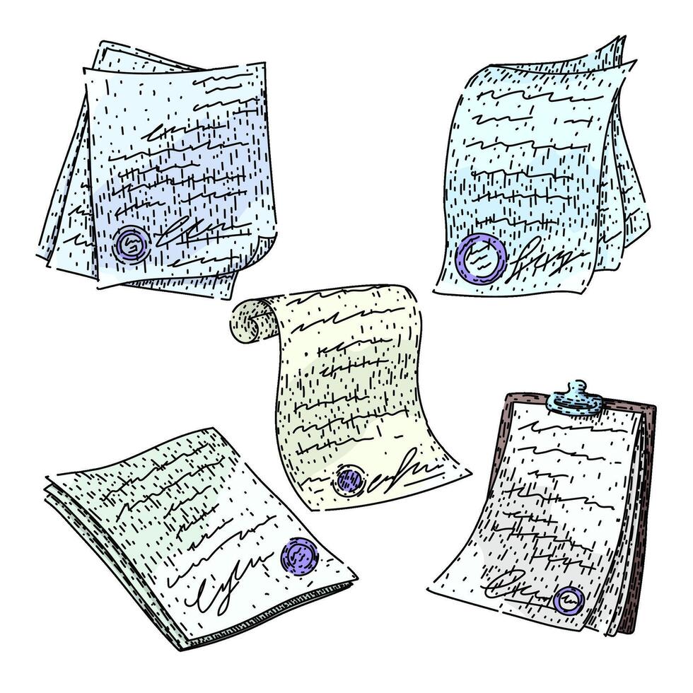 contract set sketch hand drawn vector