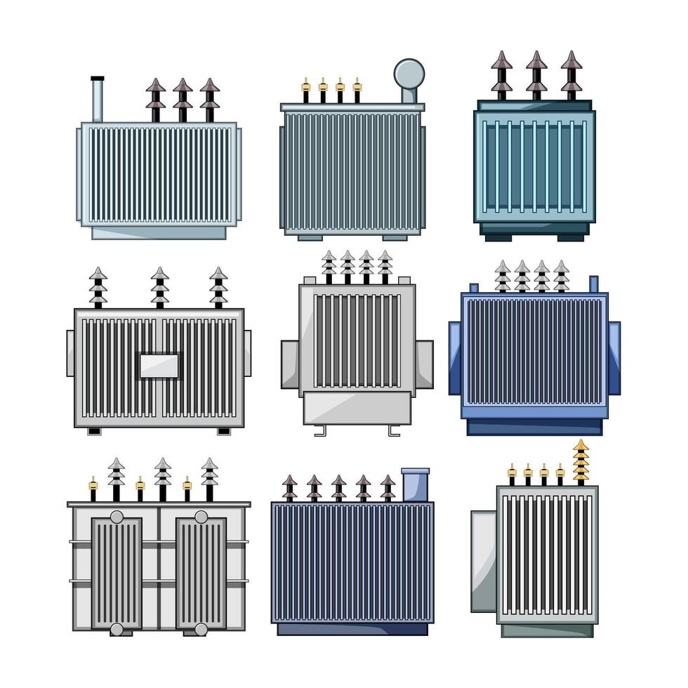 electrical transformer set cartoon illustration vector
