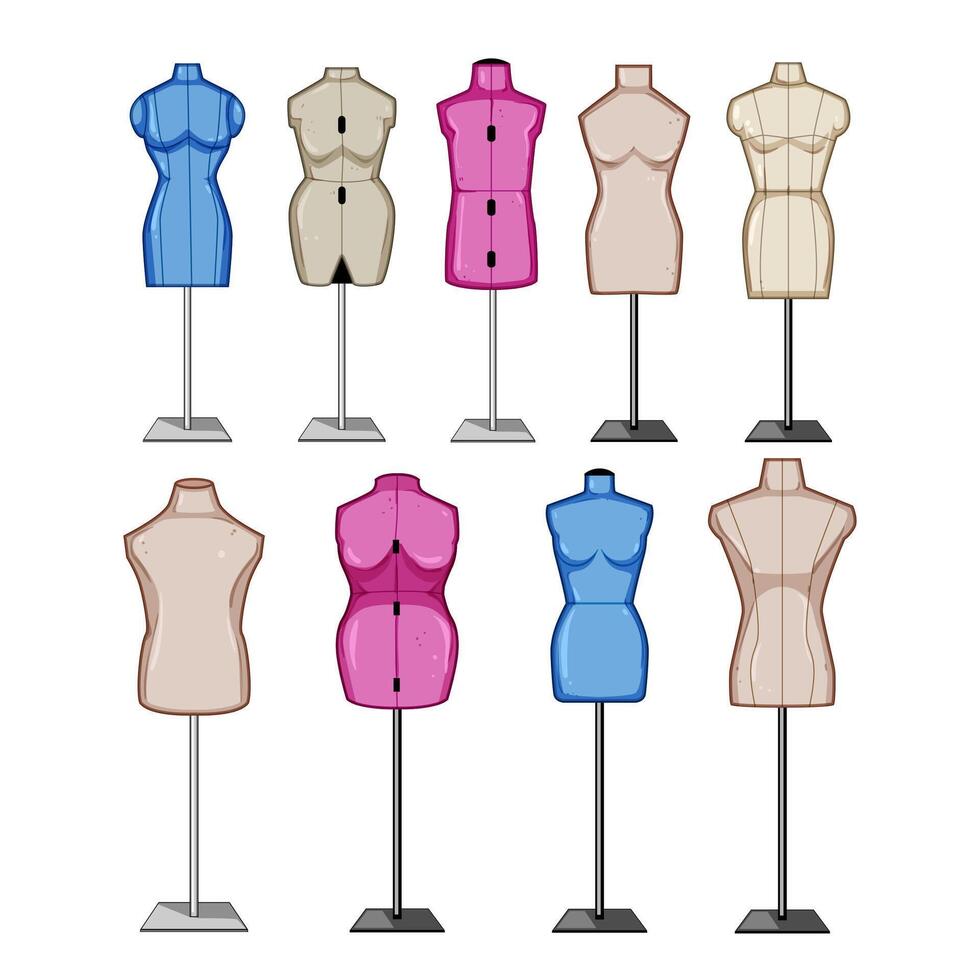 mannequin tailor set cartoon illustration vector