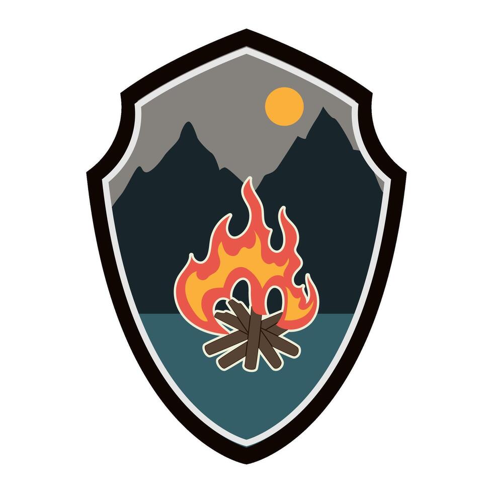 scout retro bonfire badge cartoon illustration vector