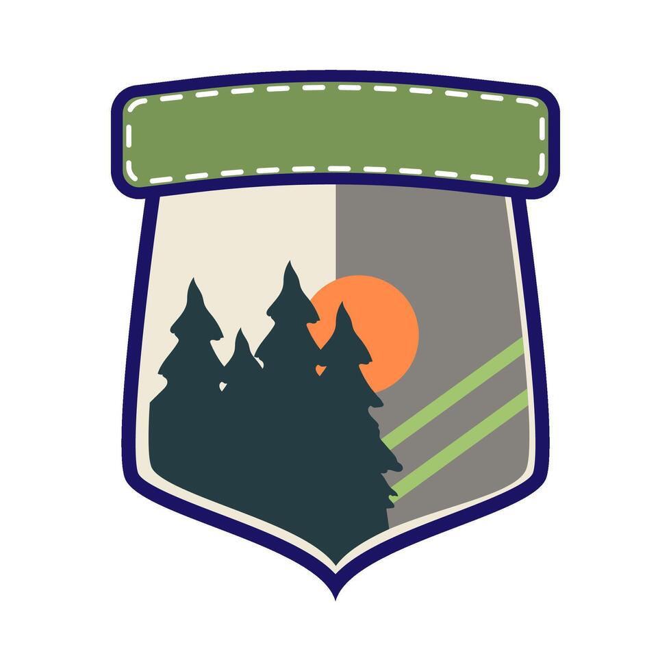 emblem retro forest badge cartoon illustration vector